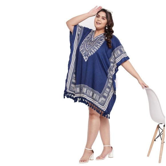 Dashiki Printed Blue Polyester Short Caftan Tunic Dress for Women by Gypsie Blu - Picture 1 of 7